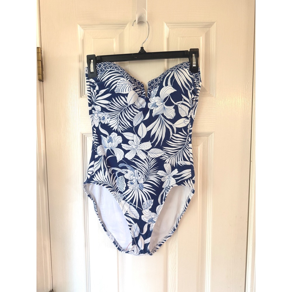 Tommy Bahama Blue White Floral Bandeau One Piece Swimsuit SS300502 Size 8